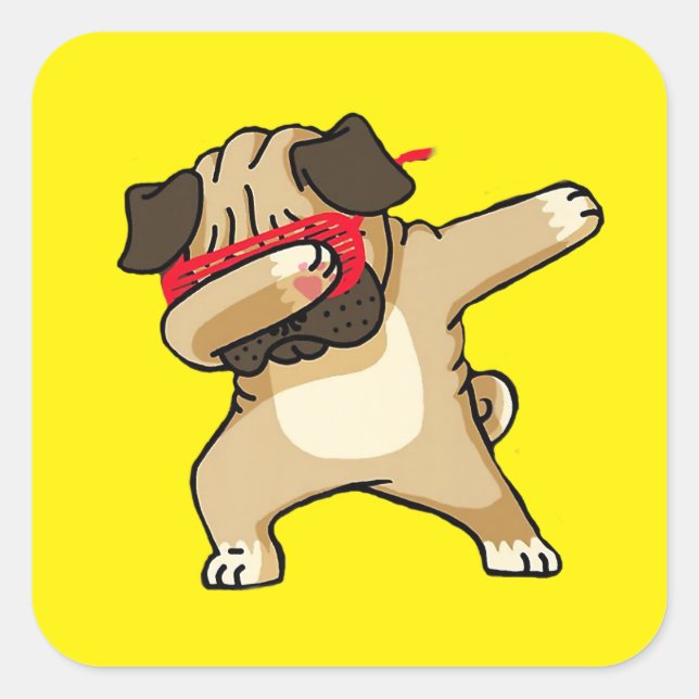 Pegatina Cuadrada Danza de perro de pug de Guay Dabbing (Anverso)