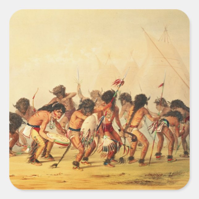 Pegatina Cuadrada Danza del búfalo, c.1832 (Anverso)