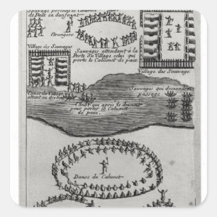 Pegatina Cuadrada Danza del tubo de paz del Iroquois