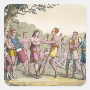 Pegatina Cuadrada Danza india canadiense por la noche (engra de colo