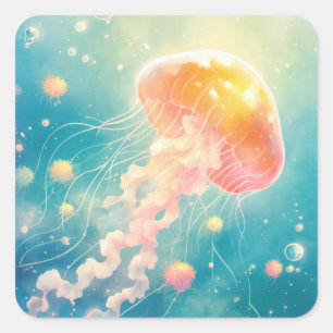 Pegatina Cuadrada Danza Oceánica de las Medusas