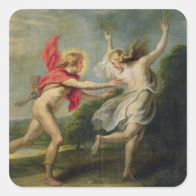 Pegatina Cuadrada Daphne y Apolo (petróleo) (Anverso)