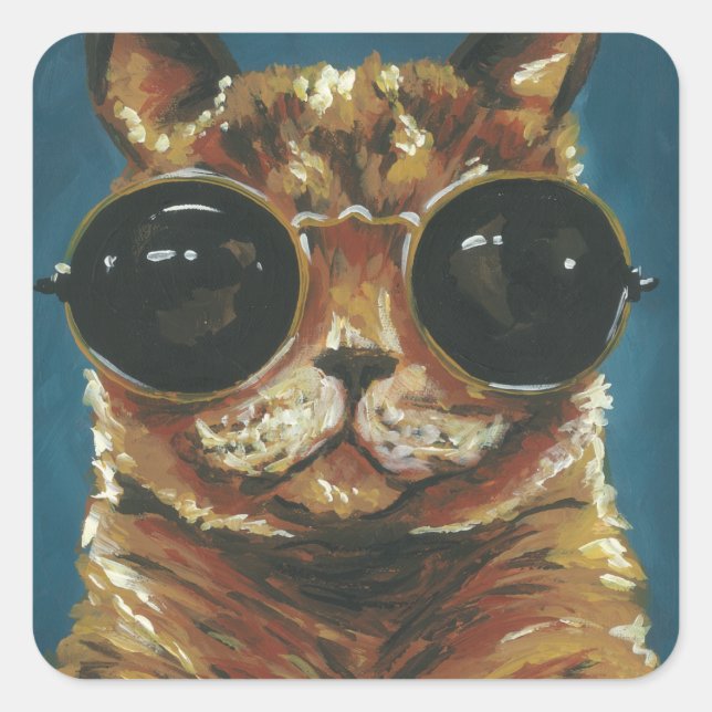 Pegatina Cuadrada Dapper Animal | Gatito En Gafas De Sol (Anverso)