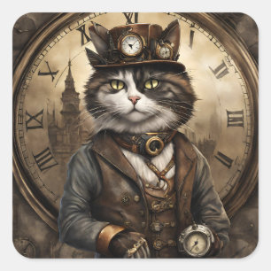 Pegatina Cuadrada Dapper Steampunk Calico Cat