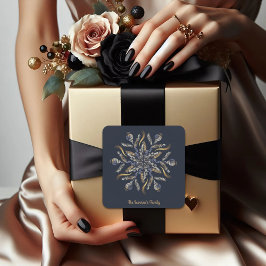 Pegatina Cuadrada Dark Blue & Gold Midnight Sparkle Stars New Year