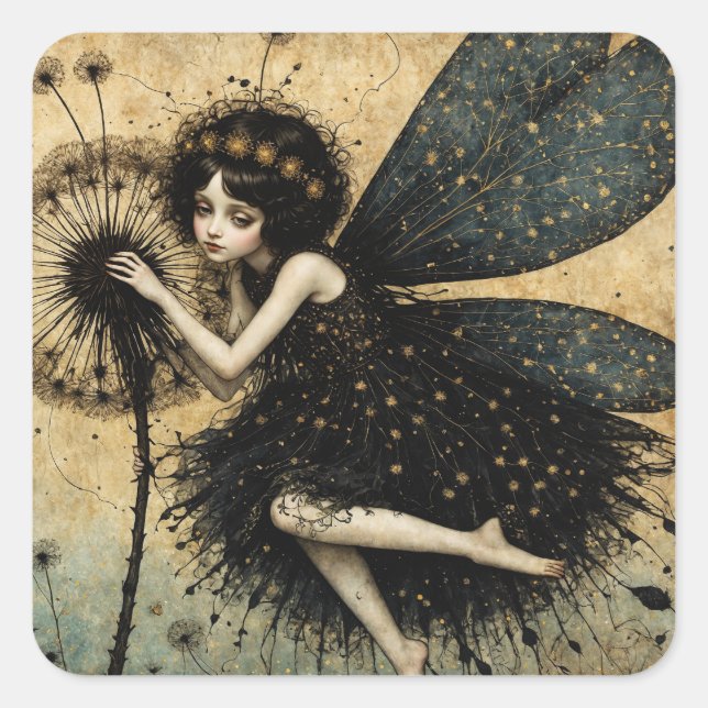 Pegatina Cuadrada Dark Dandelion Fairy (Anverso)