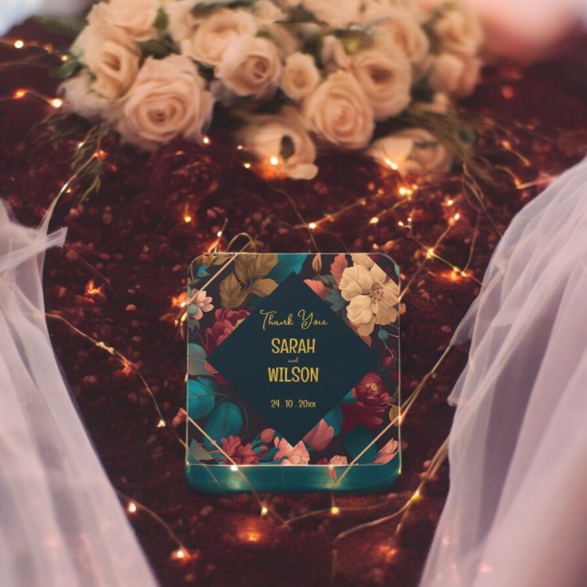 Pegatina Cuadrada Dark Gracias (Dark Floral weddingparty theme sticker,birthday party sticker,gift pack,envelope,return gift sticker)