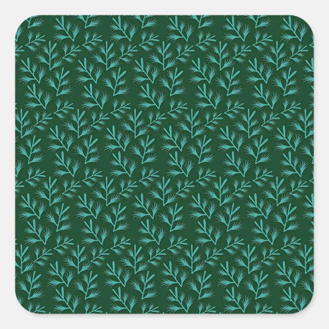 Pegatina Cuadrada  Dark Green Background with Teal Botanical Leaves (Anverso)