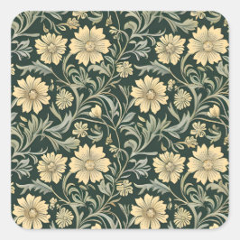 Pegatina Cuadrada Dark green stylized yellow flowers  pattern 