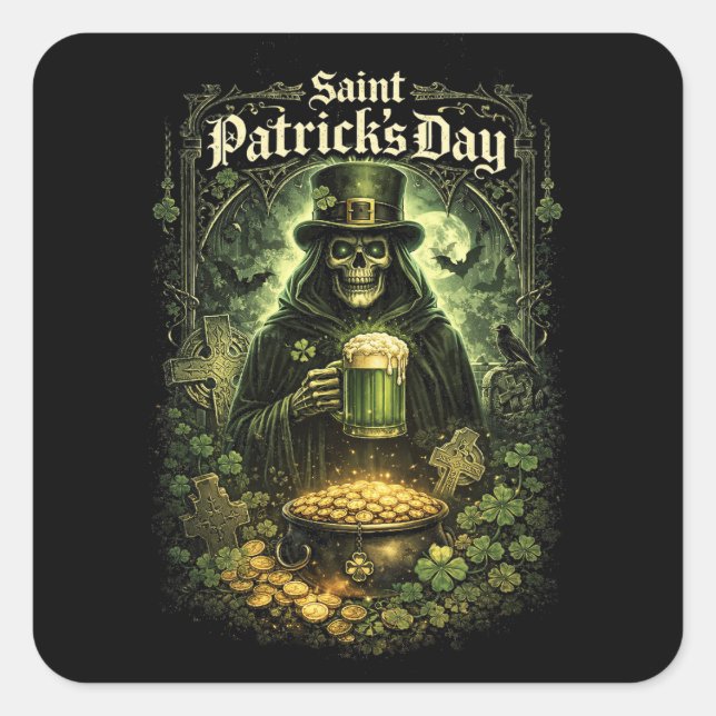 Pegatina Cuadrada Dark Luck of Saint Patrick (Anverso)