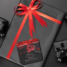 Pegatina Cuadrada Dark Moody Black Red Florals