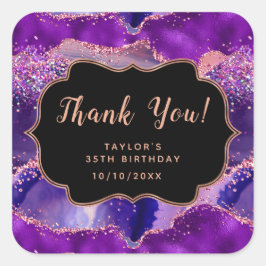 Pegatina Cuadrada Dark Purple Pink Sequins Agly Birthday Gracias