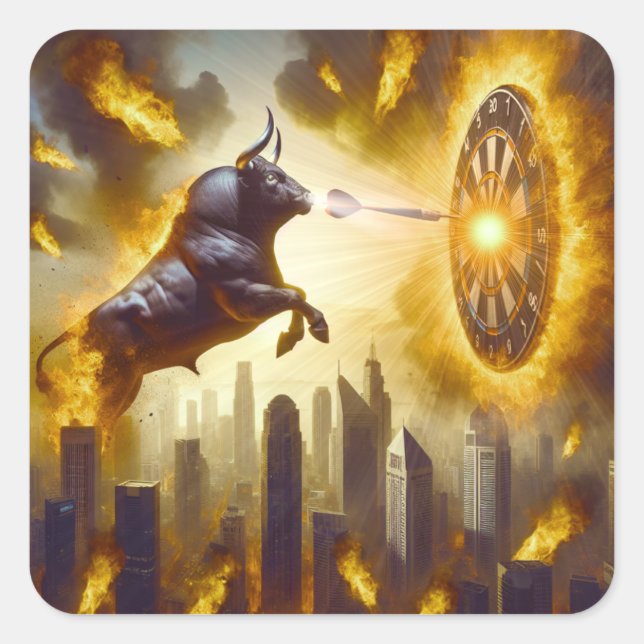 Pegatina Cuadrada Dartboard mit Bulle - Explosion -  Dartkunst (Anverso)