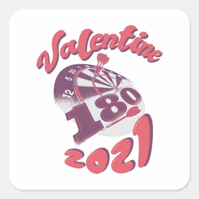 Pegatina Cuadrada Darts es mi San Valentín 2021 (Anverso)