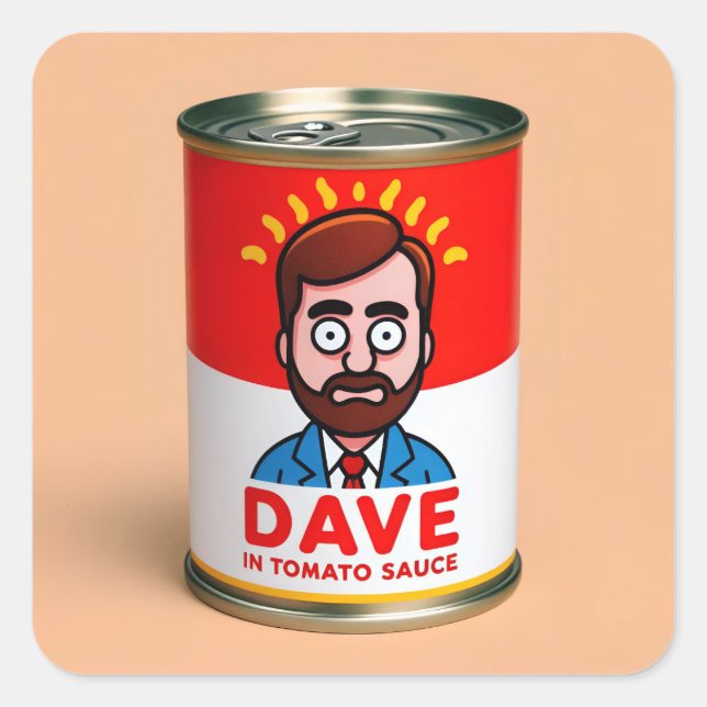 Pegatina Cuadrada Dave en salsa de tomate (Anverso)