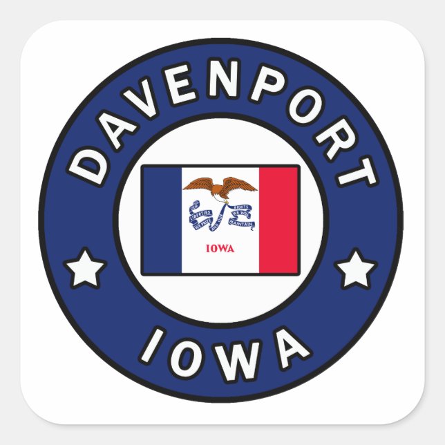 Pegatina Cuadrada Davenport Iowa (Anverso)