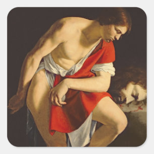 Pegatina Cuadrada David contemplando la cabeza de Goliat