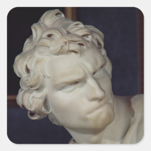 Pegatina Cuadrada David, detalle de la cabeza, 1623-23
