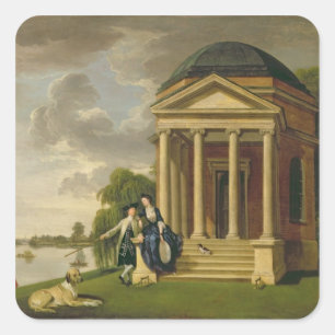 Pegatina Cuadrada David Garrick (1717-79) y su esposa por su templo