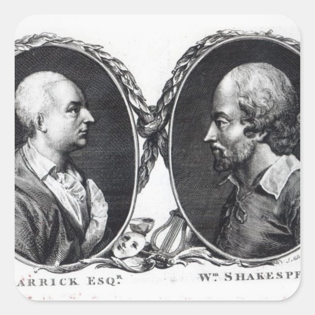 Pegatina Cuadrada David Garrick y Shakespeare (Anverso)