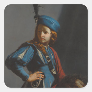 Pegatina Cuadrada David Head Goliath Guido Cagnacci Pintura arte pue