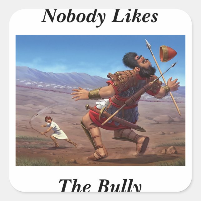 Pegatina Cuadrada David vs. Goliath (Anverso)