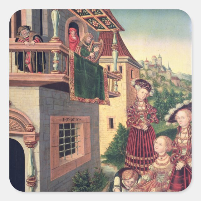 Pegatina Cuadrada David y Bathsheba, 1528 (Anverso)