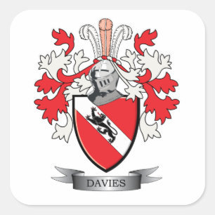 Pegatina Cuadrada Davies Family Crest Coat of Arms
