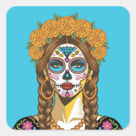 Pegatina Cuadrada Day of the Dead Marigold Catrina