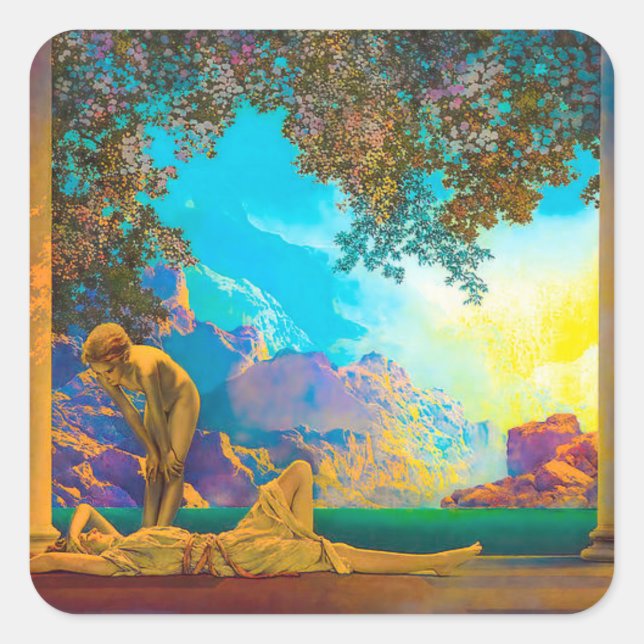 Pegatina Cuadrada Daybreak Maxfield Parrish (Anverso)