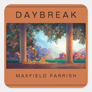 Pegatina Cuadrada DAYBREAK Maxfield Parrish 1922 .. Tarjeta plana Hi