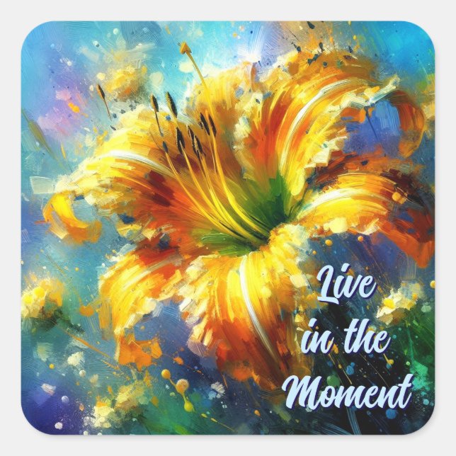 Pegatina Cuadrada Daylilies Flor Impresionista Verde azulado Amarill (Anverso)