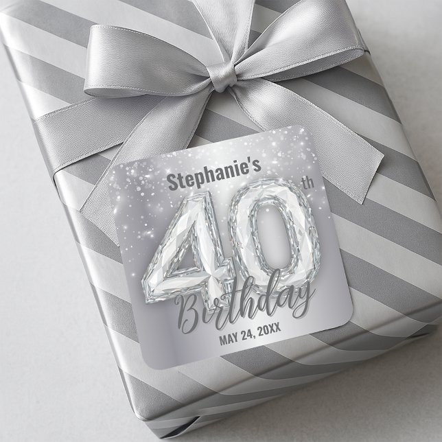 Pegatina Cuadrada  Dazzling Silver Sparkling Diamond 40th Birthday  (Subido por el creador)