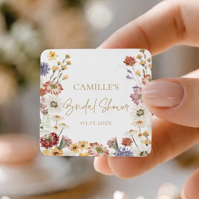 Pegatina cuadrada de agradecimiento para despedida (Wildflower Bridal shower square sticker)