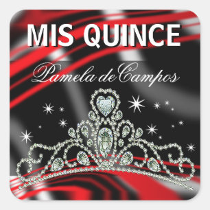 Pegatina Cuadrada De Blinged tiara chispeante hacia fuera