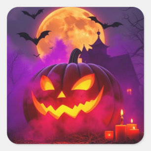Pegatina Cuadrada 🎃 de calabaza viral espeluznante Asombroso bril