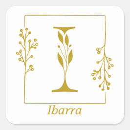 Pegatina cuadrada de carta botánica dorada moderna