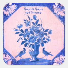 Pegatina cuadrada de Delft floral personalizada de