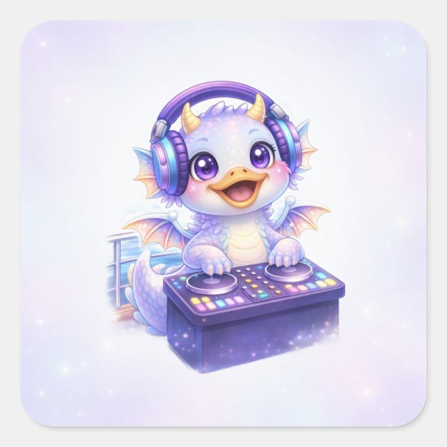 Pegatina cuadrada de DJ Dragon linda (Anverso)