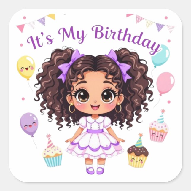 Pegatina cuadrada de Es mi cumpleaños (Anverso)