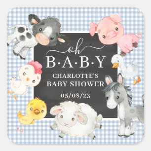 Pegatina cuadrada de favor de baby shower de anima