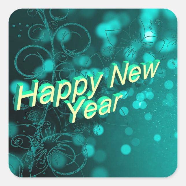 Pegatina cuadrada de Feliz Año Nuevo (Anverso)