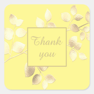 Pegatina cuadrada de hojas doradas amarillas román