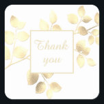 Pegatina cuadrada de hojas doradas blancas románti<br><div class="desc">Pegatina cuadrada de agradecimiento de hojas doradas blancas románticas y elegantes para cartas chic,  regalos elegantes,  boda elegante y para cumpleaños hermoso y para pequeñas empresas.</div>