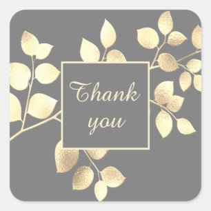 Pegatina cuadrada de hojas doradas grises romántic