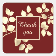 Pegatina cuadrada de hojas doradas marrones románt