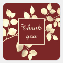 Pegatina cuadrada de hojas doradas marrones románt