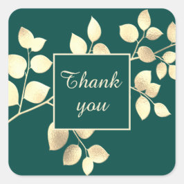 Pegatina cuadrada de hojas doradas verdes romántic