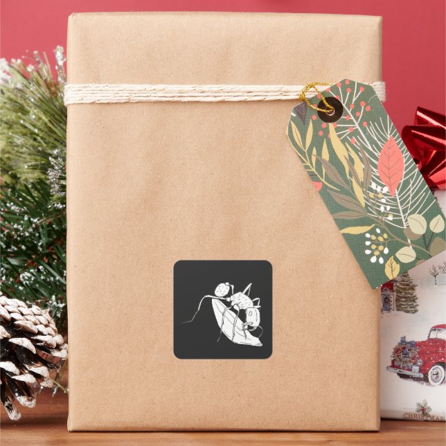 Pegatina Cuadrada 🐜 De Hormiga Con Un Pod De Semillas (Vacaciones)