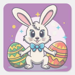 Pegatina cuadrada de huevos de conejo de Pascua de